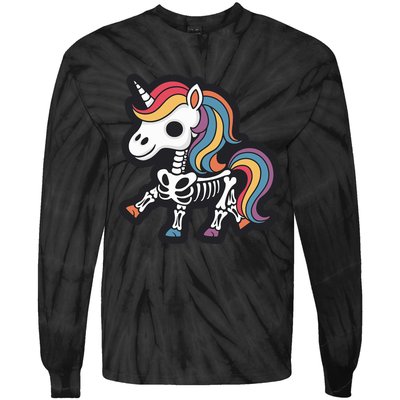 Funny Skeleton Unicorn Lovers Spooky Halloween Costume Tie-Dye Long Sleeve Shirt