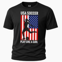 Funny Soccer Usa Soccer Play Like A Girl Cooling Performance Crew T-Shirt