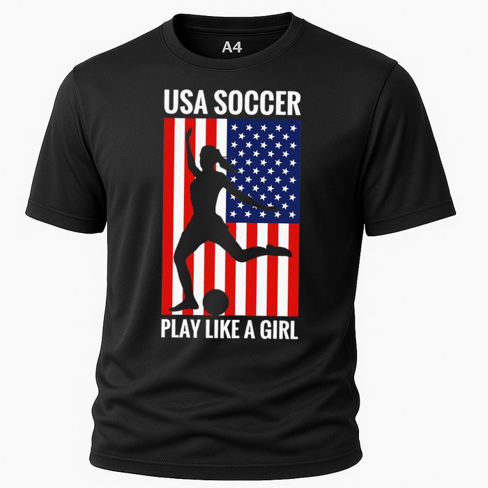 Funny Soccer Usa Soccer Play Like A Girl Cooling Performance Crew T-Shirt