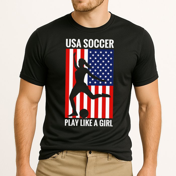 Funny Soccer Usa Soccer Play Like A Girl Cooling Performance Crew T-Shirt