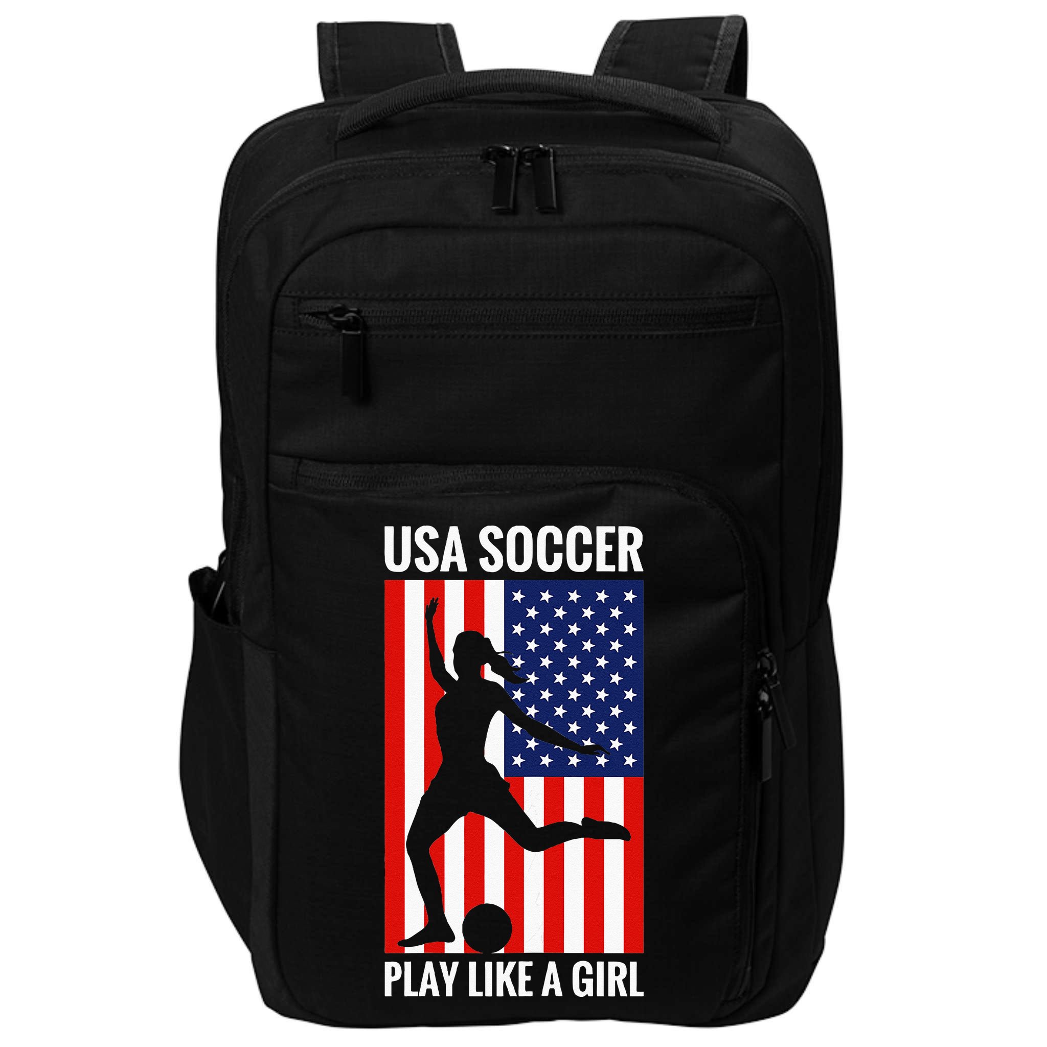 Funny Soccer Usa Soccer Play Like A Girl Impact Tech Backpack