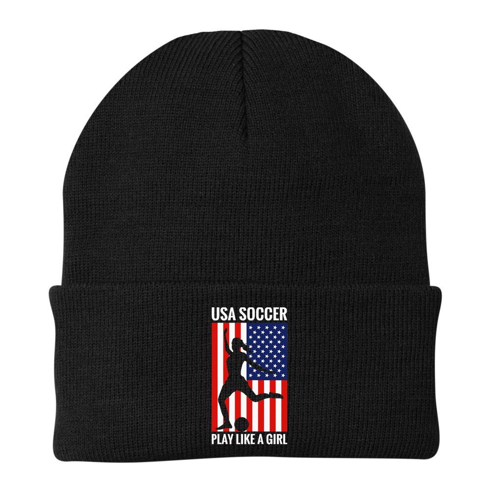 Funny Soccer Usa Soccer Play Like A Girl Beanie