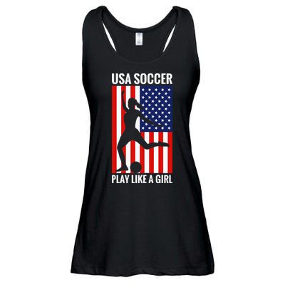 Funny Soccer Usa Soccer Play Like A Girl Ladies Essential Flowy Tank