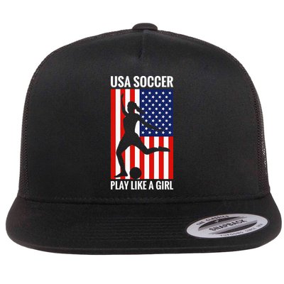 Funny Soccer Usa Soccer Play Like A Girl Flatbill Hat