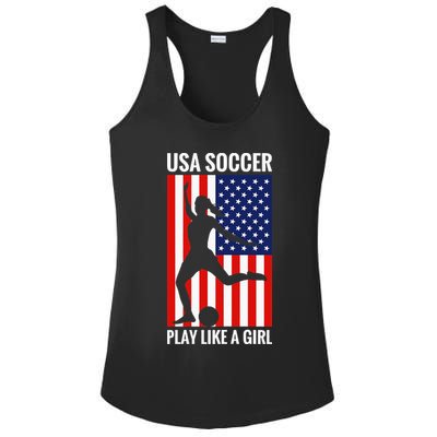 Funny Soccer Usa Soccer Play Like A Girl Ladies PosiCharge Competitor Racerback Tank
