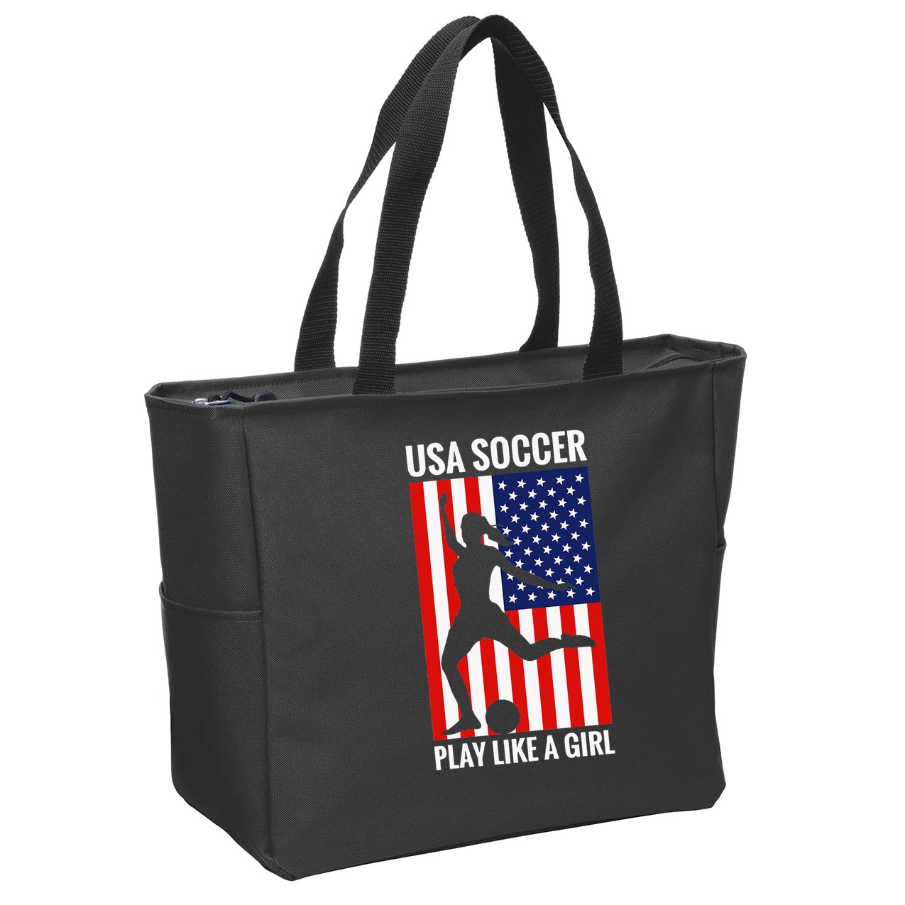 Funny Soccer Usa Soccer Play Like A Girl Zip Tote Bag