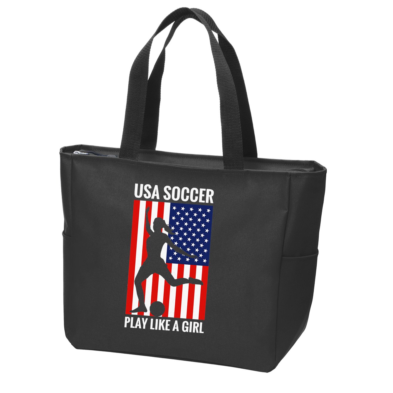Funny Soccer Usa Soccer Play Like A Girl Zip Tote Bag