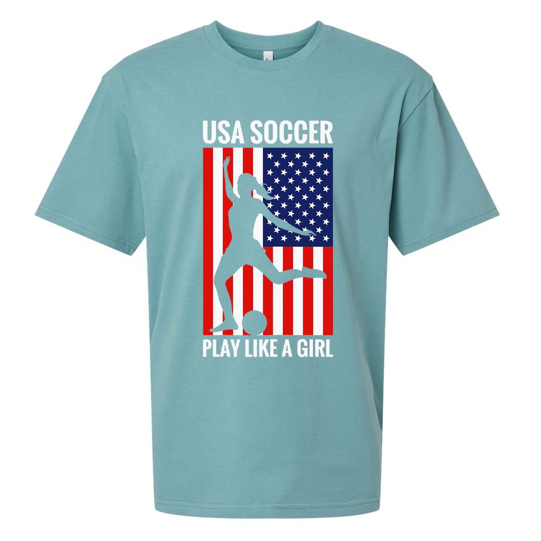 Funny Soccer Usa Soccer Play Like A Girl Sueded Cloud Jersey T-Shirt