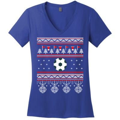 Funny Soccer Ugly Christmas Sweaters Meaningful Gift Women's V-Neck T-Shirt