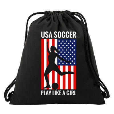 Funny Soccer Usa Soccer Play Like A Girl Drawstring Bag