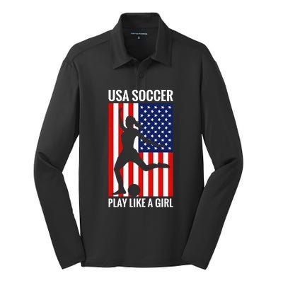 Funny Soccer Usa Soccer Play Like A Girl Silk Touch Performance Long Sleeve Polo