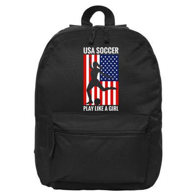 Funny Soccer Usa Soccer Play Like A Girl 16 in Basic Backpack