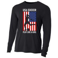 Funny Soccer Usa Soccer Play Like A Girl Cooling Performance Long Sleeve Crew