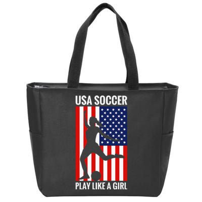 Funny Soccer Usa Soccer Play Like A Girl Zip Tote Bag