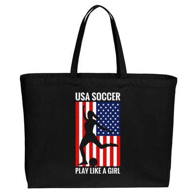 Funny Soccer Usa Soccer Play Like A Girl Cotton Canvas Jumbo Tote