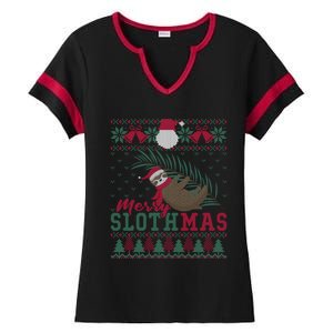 Funny Sloth Ugly Christmas Merry Slothmas Happy Holiday Gift Ladies Halftime Notch Neck Tee