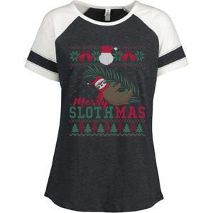 Funny Sloth Ugly Christmas Merry Slothmas Happy Holiday Gift Enza Ladies Jersey Colorblock Tee