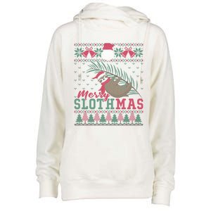 Funny Sloth Ugly Christmas Merry Slothmas Happy Holiday Gift Womens Funnel Neck Pullover Hood