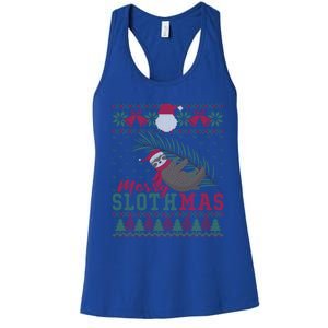 Funny Sloth Ugly Christmas Merry Slothmas Happy Holiday Gift Women's Racerback Tank