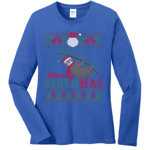 Funny Sloth Ugly Christmas Merry Slothmas Happy Holiday Gift Ladies Long Sleeve Shirt