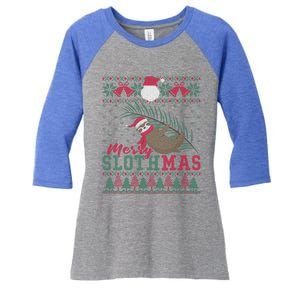 Funny Sloth Ugly Christmas Merry Slothmas Happy Holiday Gift Women's Tri-Blend 3/4-Sleeve Raglan Shirt