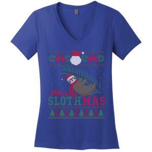 Funny Sloth Ugly Christmas Merry Slothmas Happy Holiday Gift Women's V-Neck T-Shirt