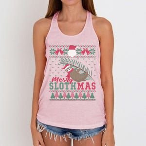 Funny Sloth Ugly Christmas Merry Slothmas Happy Holiday Gift Women's Knotted Racerback Tank