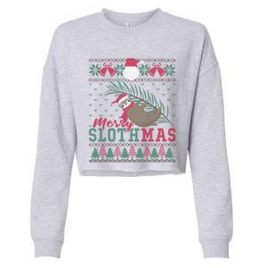 Funny Sloth Ugly Christmas Merry Slothmas Happy Holiday Gift Cropped Pullover Crew