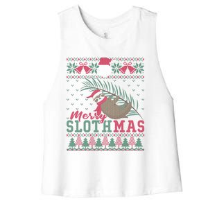 Funny Sloth Ugly Christmas Merry Slothmas Happy Holiday Gift Women's Racerback Cropped Tank