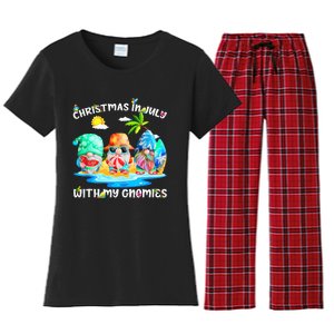 Funny Summer Vacation Gnomies Gnomes For Christmas In July Tank Top Women's Flannel Pajama Set