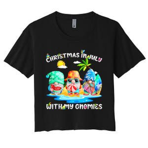 Funny Summer Vacation Gnomies Gnomes For Christmas In July Tank Top Women's Crop Top Tee