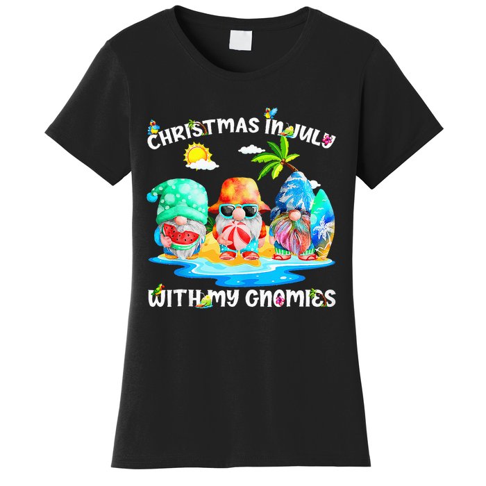 Funny Summer Vacation Gnomies Gnomes For Christmas In July Tank Top Women's T-Shirt