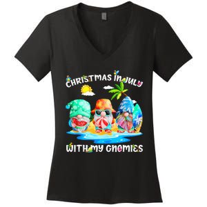 Funny Summer Vacation Gnomies Gnomes For Christmas In July Tank Top Women's V-Neck T-Shirt