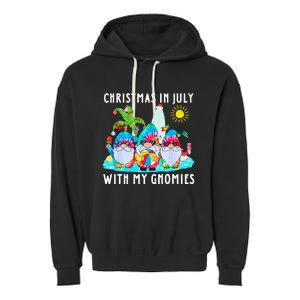 Funny Summer Vacation Gnomies Gnomes For Christmas In July Garment-Dyed Fleece Hoodie