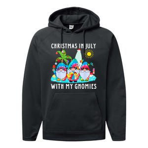 Funny Summer Vacation Gnomies Gnomes For Christmas In July Performance Fleece Hoodie