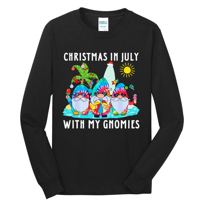 Funny Summer Vacation Gnomies Gnomes For Christmas In July Tall Long Sleeve T-Shirt