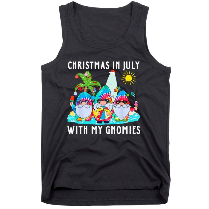 Funny Summer Vacation Gnomies Gnomes For Christmas In July Tank Top