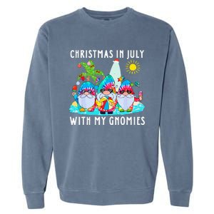 Funny Summer Vacation Gnomies Gnomes For Christmas In July Garment-Dyed Sweatshirt