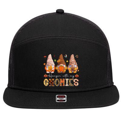Fall Season Vibes Hanging With My GnomiesHappy Autumn Gnome  7 Panel Mesh Trucker Snapback Hat