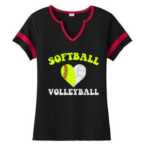 Funny Softball Volleyball Heart Groovy Softball Lover Cool Gift Ladies Halftime Notch Neck Tee