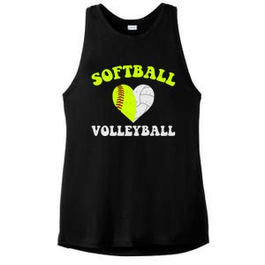 Funny Softball Volleyball Heart Groovy Softball Lover Cool Gift Ladies PosiCharge Tri-Blend Wicking Tank