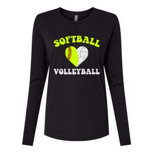 Funny Softball Volleyball Heart Groovy Softball Lover Cool Gift Womens Cotton Relaxed Long Sleeve T-Shirt