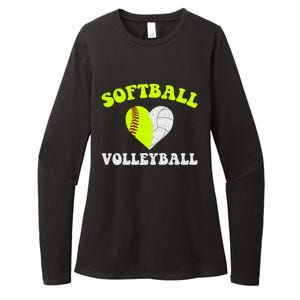 Funny Softball Volleyball Heart Groovy Softball Lover Cool Gift Womens CVC Long Sleeve Shirt