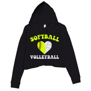 Funny Softball Volleyball Heart Groovy Softball Lover Cool Gift Crop Fleece Hoodie