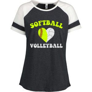 Funny Softball Volleyball Heart Groovy Softball Lover Cool Gift Enza Ladies Jersey Colorblock Tee