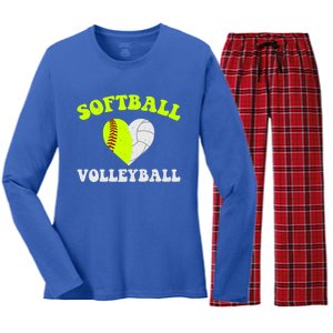 Funny Softball Volleyball Heart Groovy Softball Lover Cool Gift Women's Long Sleeve Flannel Pajama Set 