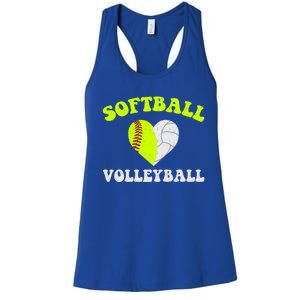 Funny Softball Volleyball Heart Groovy Softball Lover Cool Gift Women's Racerback Tank