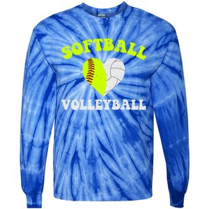 Funny Softball Volleyball Heart Groovy Softball Lover Cool Gift Tie-Dye Long Sleeve Shirt