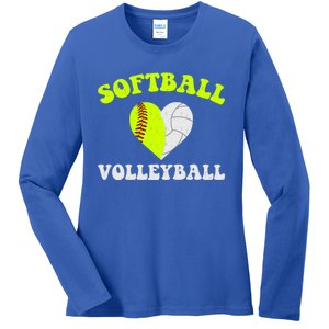 Funny Softball Volleyball Heart Groovy Softball Lover Cool Gift Ladies Long Sleeve Shirt