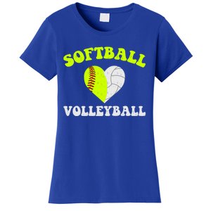 Funny Softball Volleyball Heart Groovy Softball Lover Cool Gift Women's T-Shirt